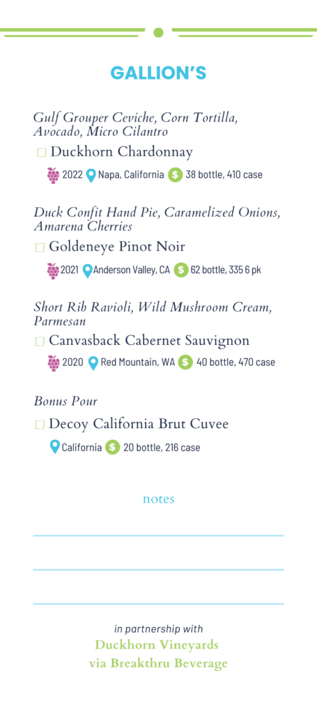 Rosemary Beach Uncorked pairing menu