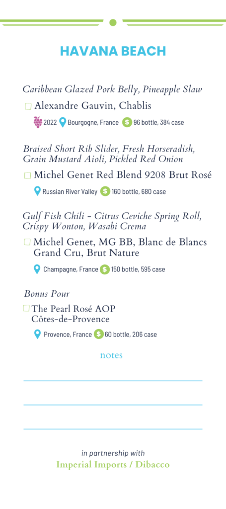 Rosemary Beach Uncorked pairing menu