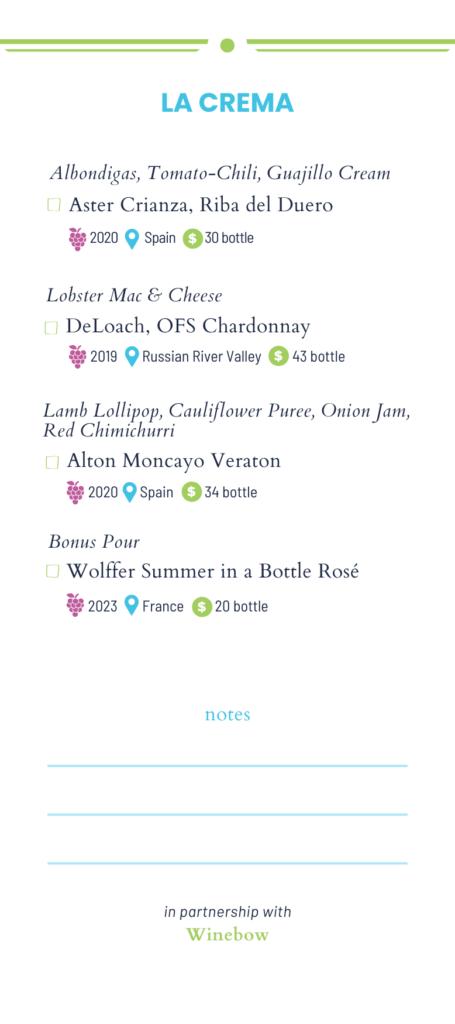 Rosemary Beach Uncorked pairing menu