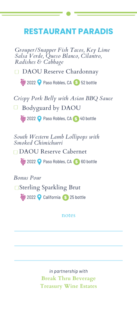 Rosemary Beach Uncorked pairing menu