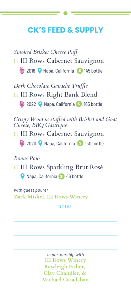 Rosemary Beach Uncorked pairing menu